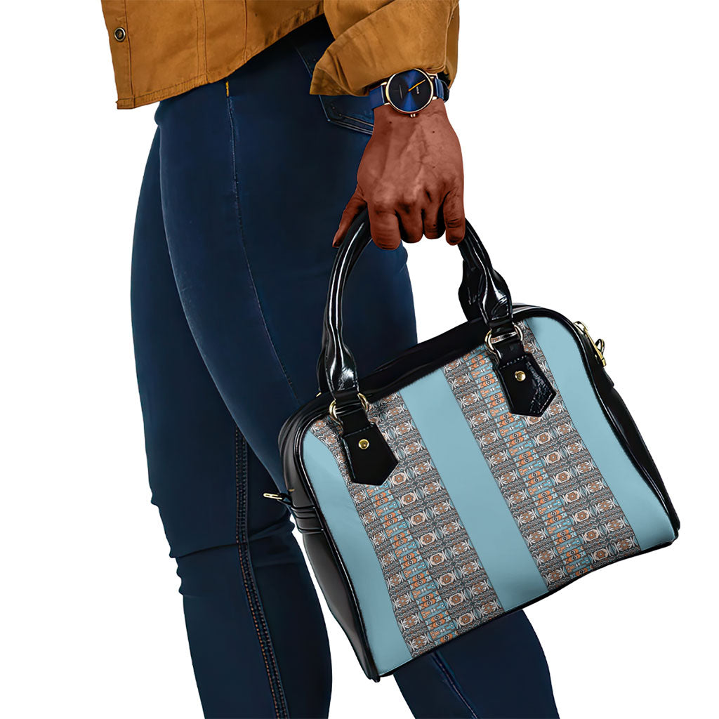African Ndebele Traditional Attire Shoulder Handbag Blue Ndebele Stripe