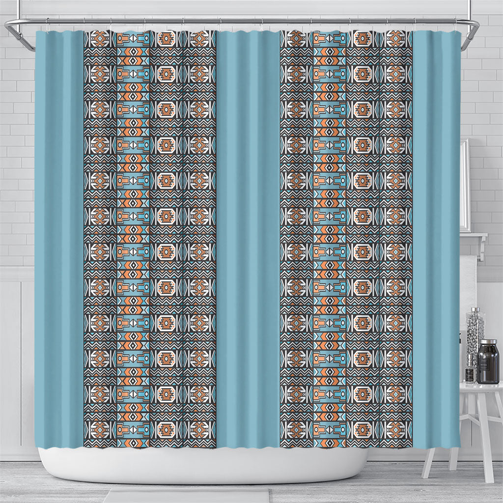 African Ndebele Traditional Attire Shower Curtain Blue Ndebele Stripe