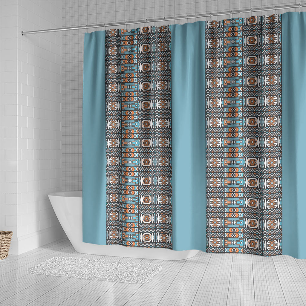 African Ndebele Traditional Attire Shower Curtain Blue Ndebele Stripe