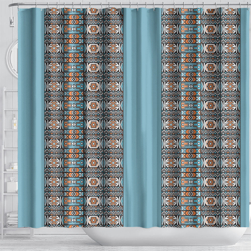 African Ndebele Traditional Attire Shower Curtain Blue Ndebele Stripe
