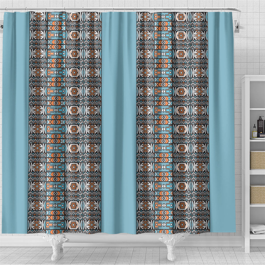 African Ndebele Traditional Attire Shower Curtain Blue Ndebele Stripe