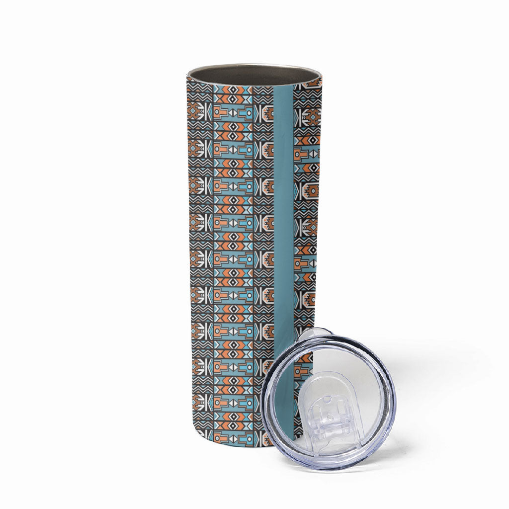 African Ndebele Traditional Attire Skinny Tumbler Blue Ndebele Stripe