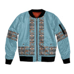 African Ndebele Traditional Attire Sleeve Zip Bomber Jacket Blue Ndebele Stripe