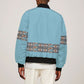 African Ndebele Traditional Attire Sleeve Zip Bomber Jacket Blue Ndebele Stripe