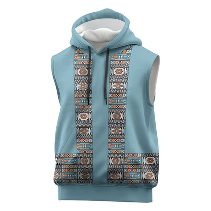 African Ndebele Traditional Attire Sleeveless Hoodie Blue Ndebele Stripe