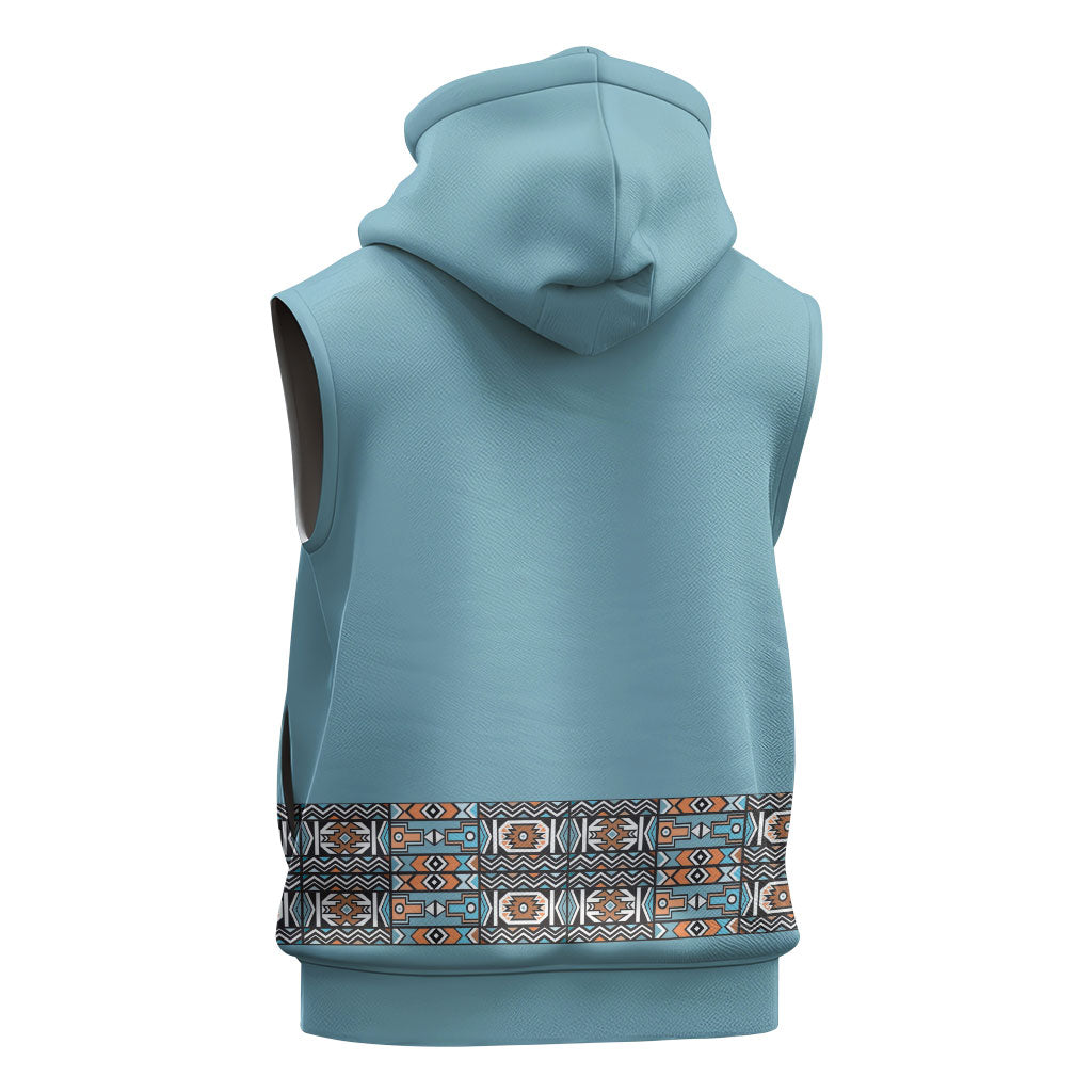 African Ndebele Traditional Attire Sleeveless Hoodie Blue Ndebele Stripe