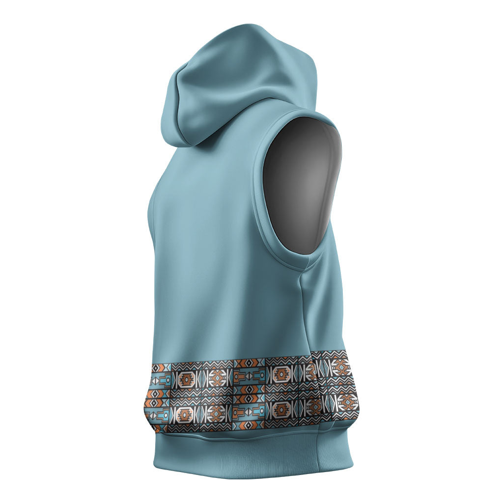 African Ndebele Traditional Attire Sleeveless Hoodie Blue Ndebele Stripe