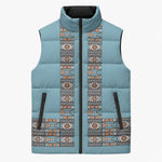 African Ndebele Traditional Attire Sleeveless Puffer Jacket Blue Ndebele Stripe