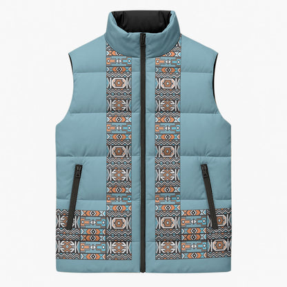 African Ndebele Traditional Attire Sleeveless Puffer Jacket Blue Ndebele Stripe