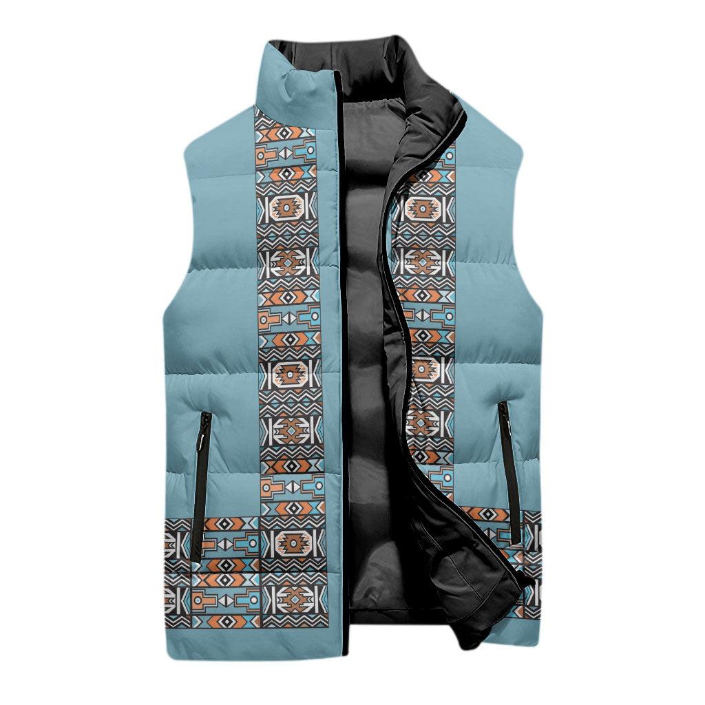 African Ndebele Traditional Attire Sleeveless Puffer Jacket Blue Ndebele Stripe