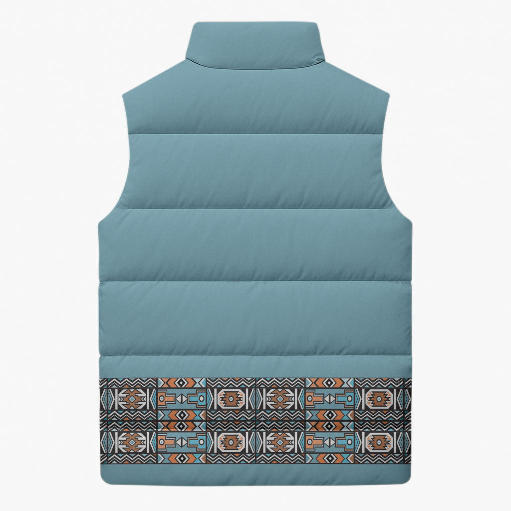 African Ndebele Traditional Attire Sleeveless Puffer Jacket Blue Ndebele Stripe