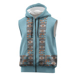 African Ndebele Traditional Attire Sleeveless Zip Hoodie Blue Ndebele Stripe