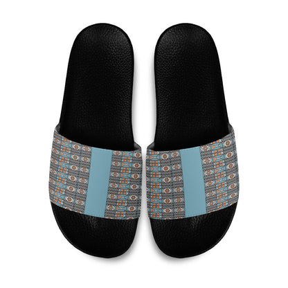 African Ndebele Traditional Attire Slide Sandals Blue Ndebele Stripe