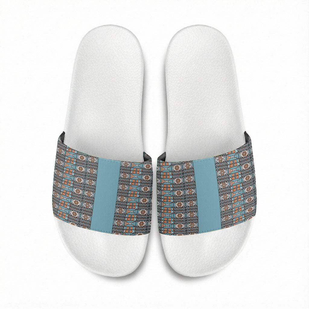 African Ndebele Traditional Attire Slide Sandals Blue Ndebele Stripe