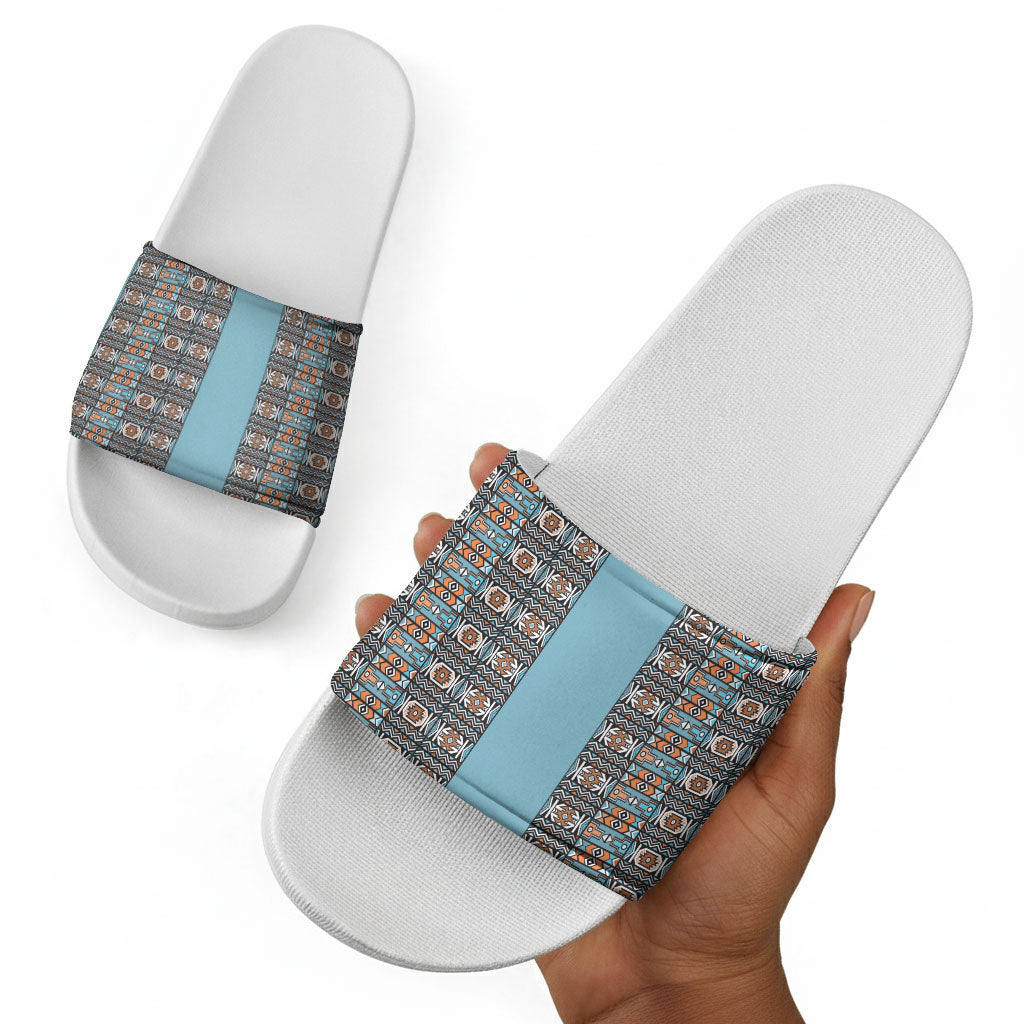 African Ndebele Traditional Attire Slide Sandals Blue Ndebele Stripe