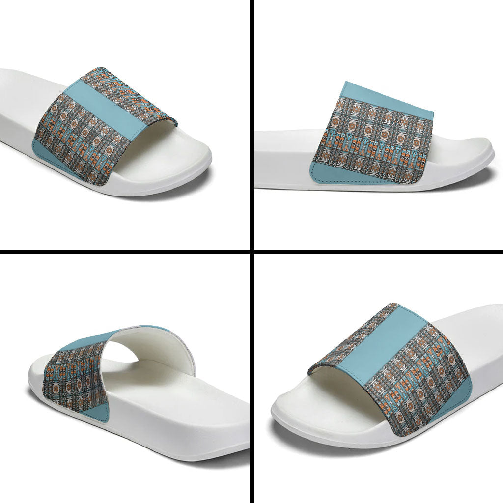 African Ndebele Traditional Attire Slide Sandals Blue Ndebele Stripe