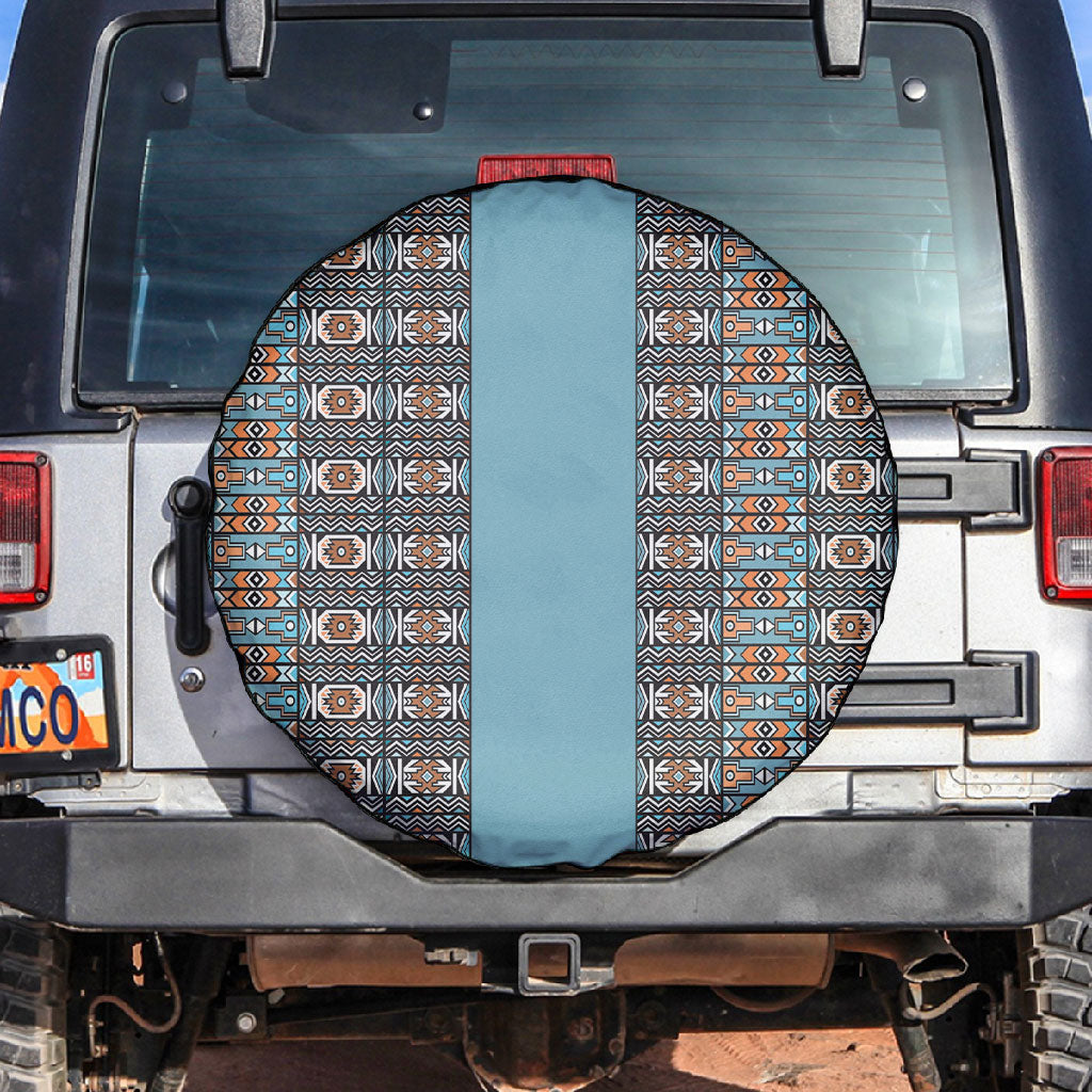 African Ndebele Traditional Attire Spare Tire Cover Blue Ndebele Stripe