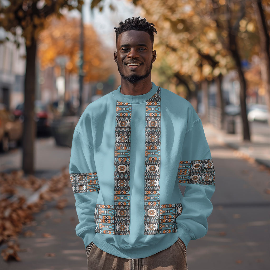 African Ndebele Traditional Attire Sweatshirt Blue Ndebele Stripe