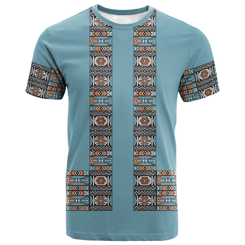 African Ndebele Traditional Attire T shirt Blue Ndebele Stripe