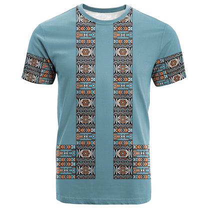 African Ndebele Traditional Attire T shirt Blue Ndebele Stripe