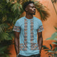 African Ndebele Traditional Attire T shirt Blue Ndebele Stripe