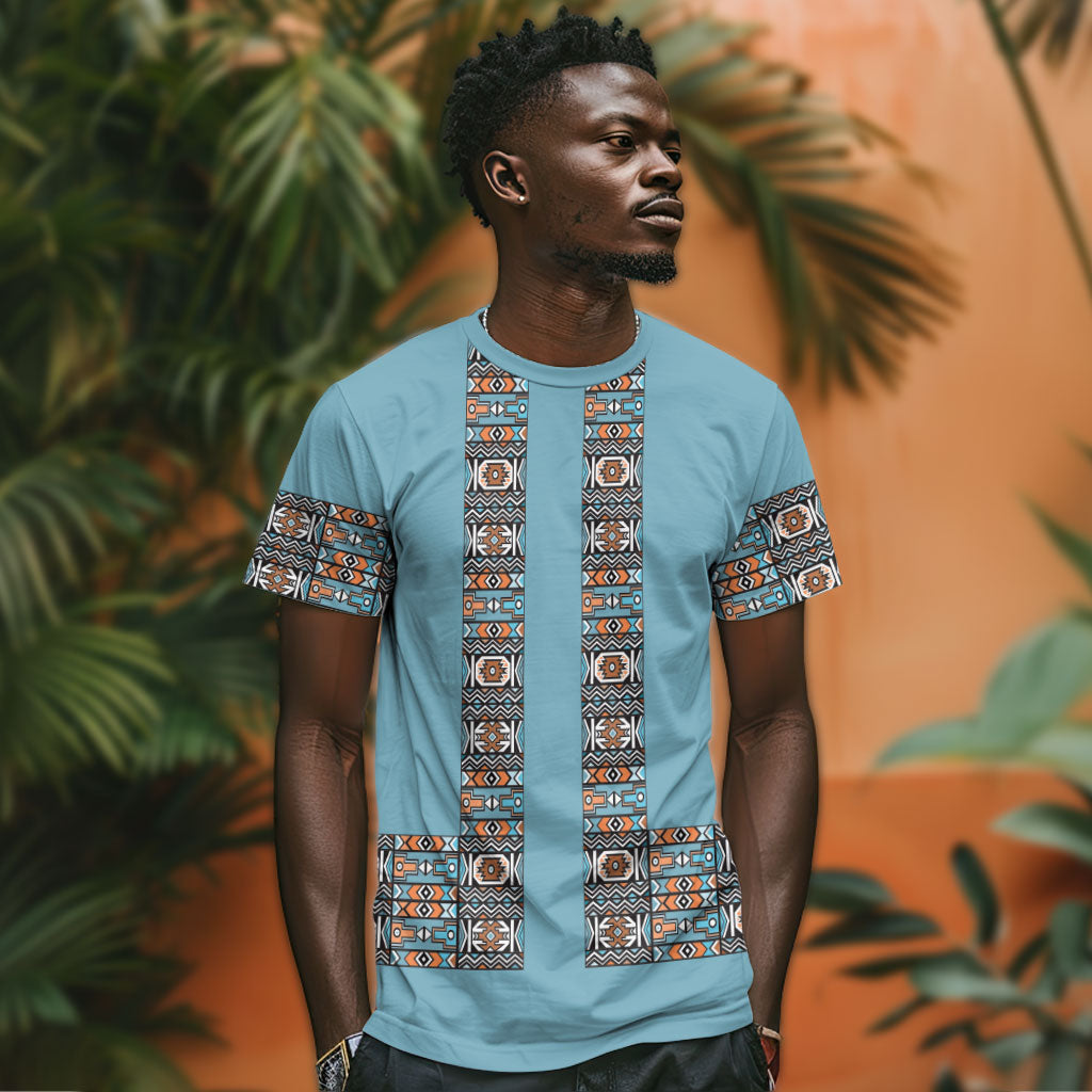 African Ndebele Traditional Attire T shirt Blue Ndebele Stripe