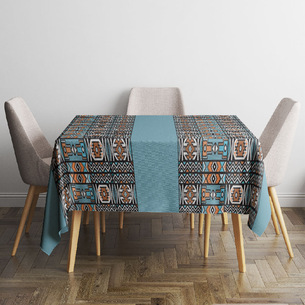 African Ndebele Traditional Attire Tablecloth Blue Ndebele Stripe