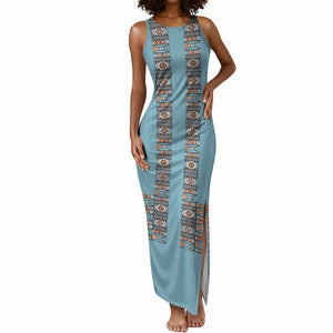 African Ndebele Traditional Attire Tank Maxi Dress Blue Ndebele Stripe
