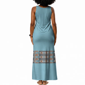 African Ndebele Traditional Attire Tank Maxi Dress Blue Ndebele Stripe