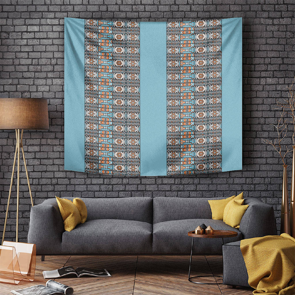 African Ndebele Traditional Attire Tapestry Blue Ndebele Stripe