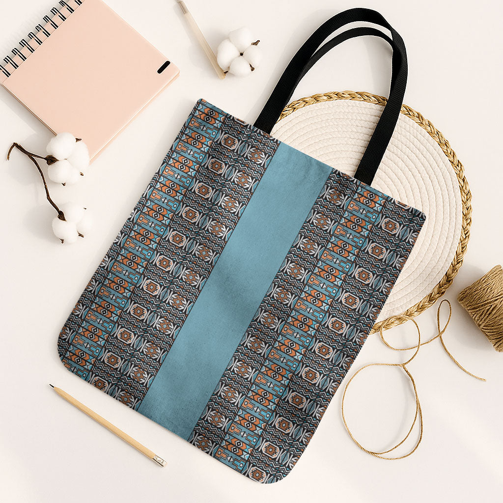 African Ndebele Traditional Attire Tote Bag Blue Ndebele Stripe