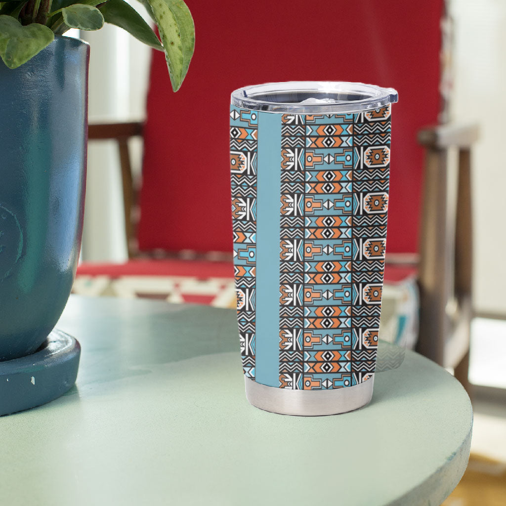 African Ndebele Traditional Attire Tumbler Cup Blue Ndebele Stripe