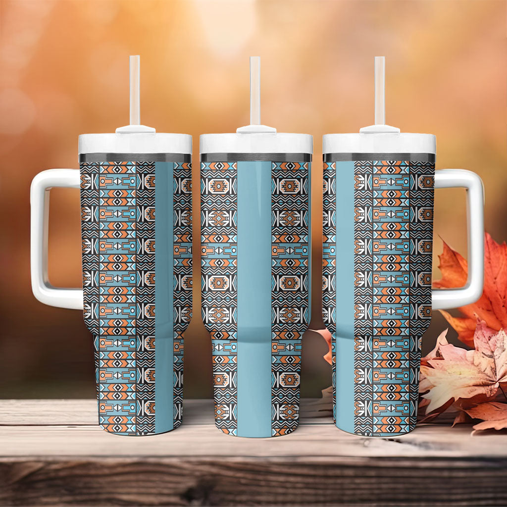 African Ndebele Traditional Attire Tumbler With Handle Blue Ndebele Stripe