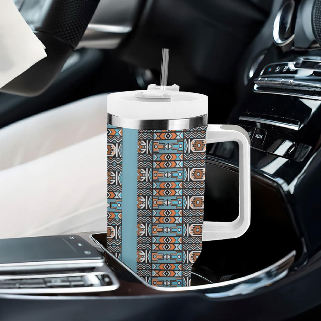 African Ndebele Traditional Attire Tumbler With Handle Blue Ndebele Stripe