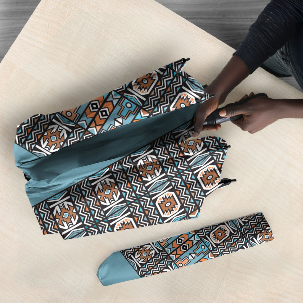 African Ndebele Traditional Attire Umbrella Blue Ndebele Stripe