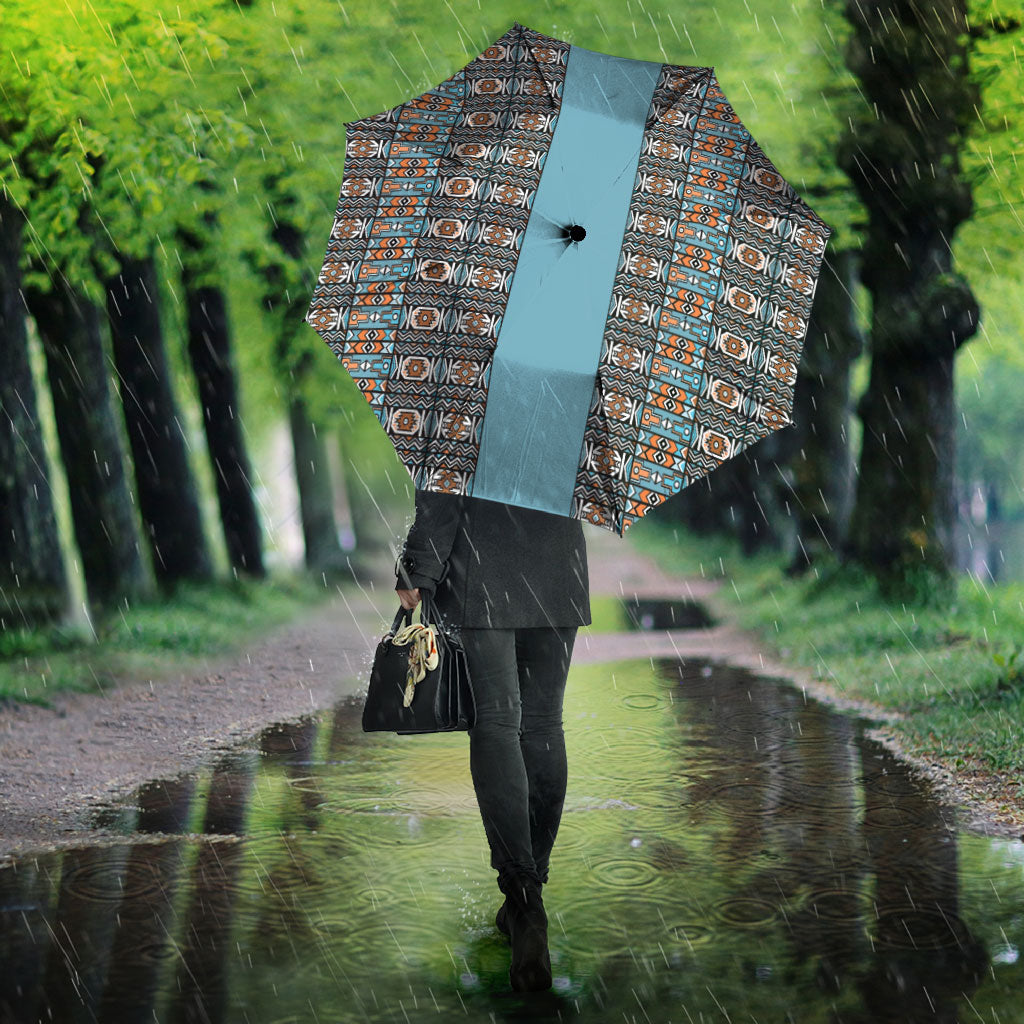 African Ndebele Traditional Attire Umbrella Blue Ndebele Stripe