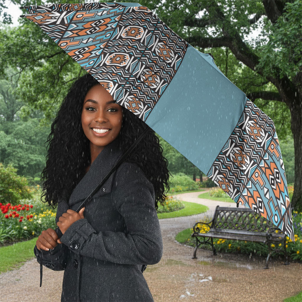 African Ndebele Traditional Attire Umbrella Blue Ndebele Stripe