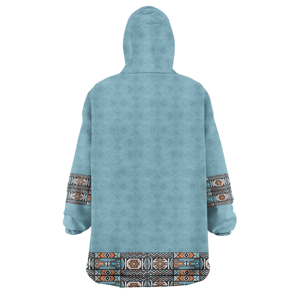 African Ndebele Traditional Attire Wearable Blanket Hoodie Blue Ndebele Stripe