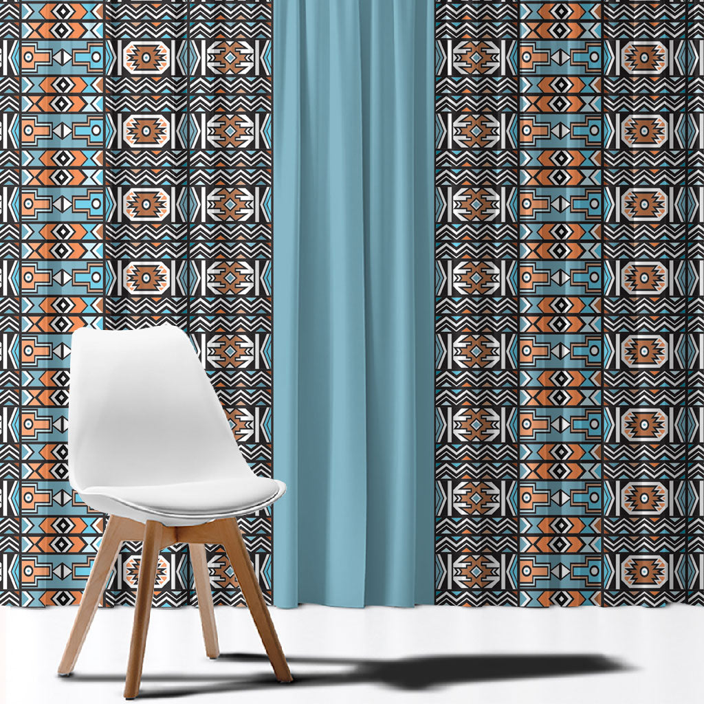 African Ndebele Traditional Attire Window Curtain Blue Ndebele Stripe