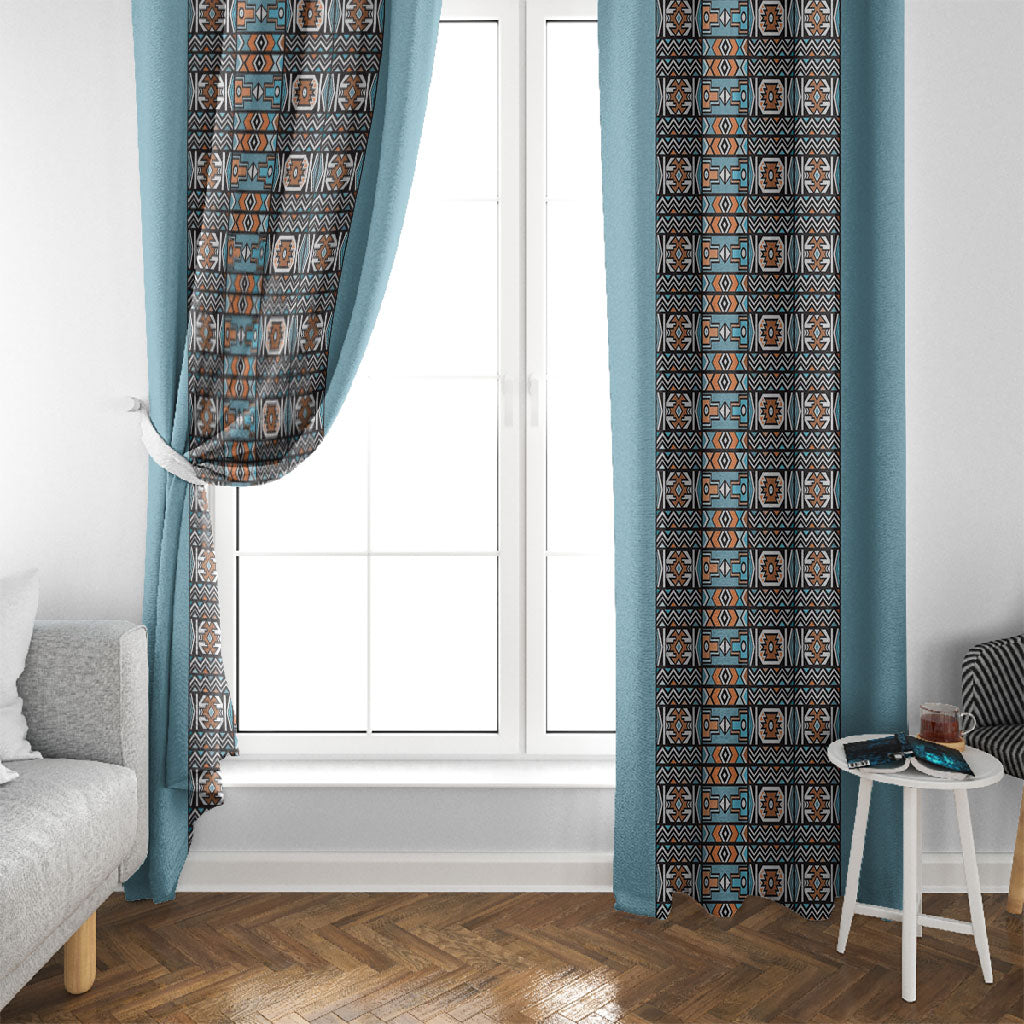 African Ndebele Traditional Attire Window Curtain Blue Ndebele Stripe
