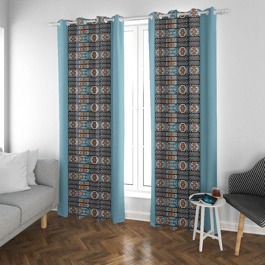 African Ndebele Traditional Attire Window Curtain Blue Ndebele Stripe