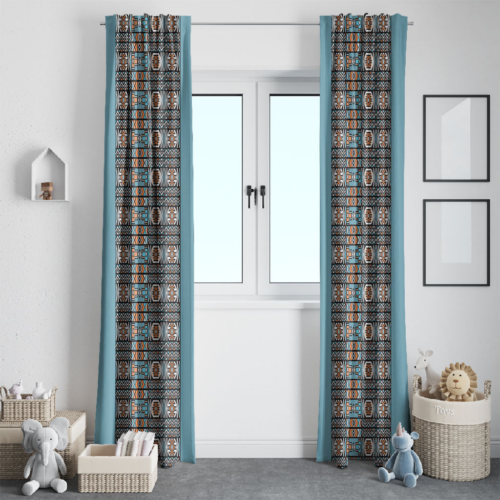 African Ndebele Traditional Attire Window Curtain Blue Ndebele Stripe