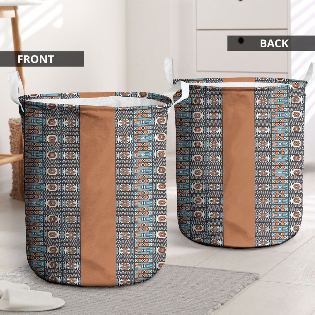 African Ndebele Traditional Attire Laundry Basket Brown Ndebele Stripe