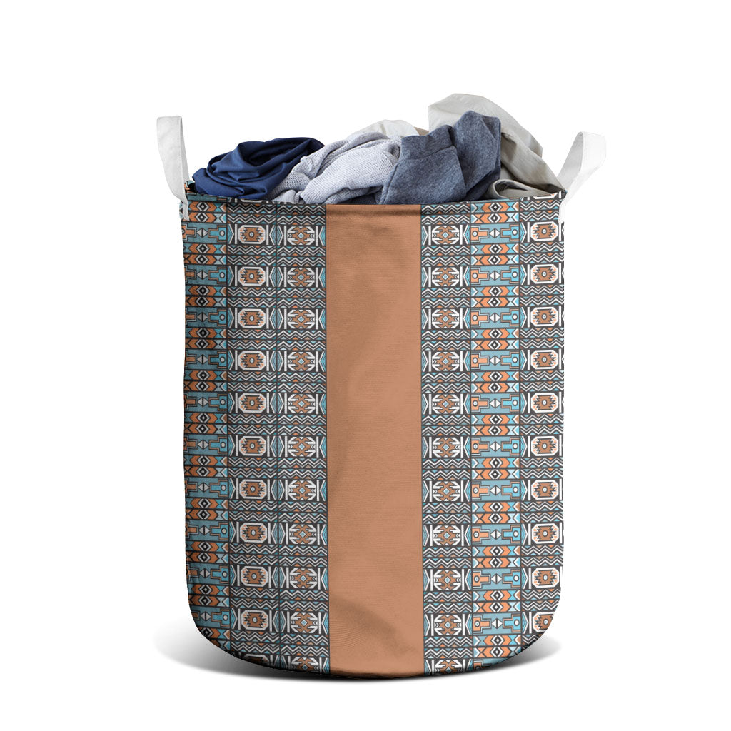 African Ndebele Traditional Attire Laundry Basket Brown Ndebele Stripe