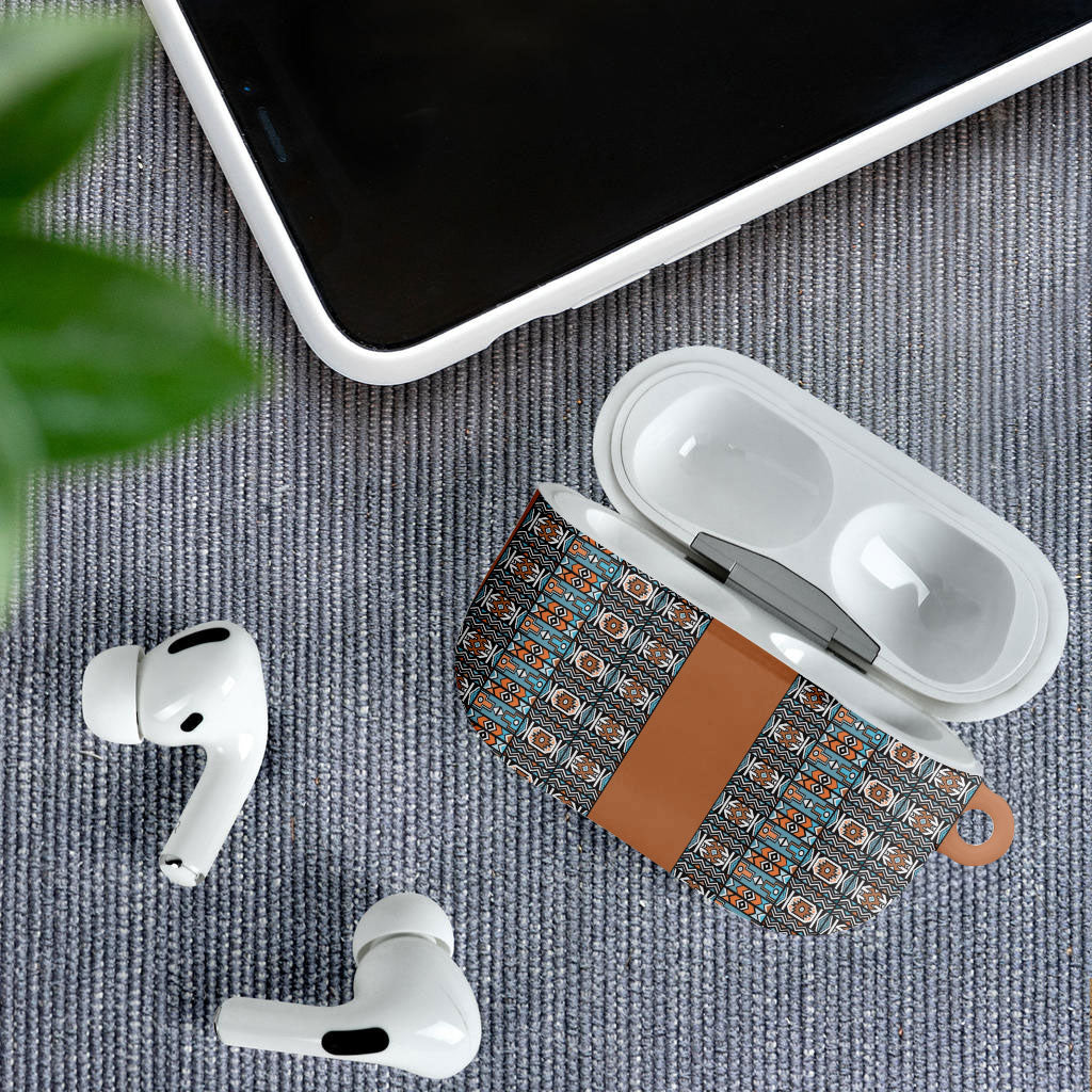 African Ndebele Traditional Attire AirPods Case Brown Ndebele Stripe