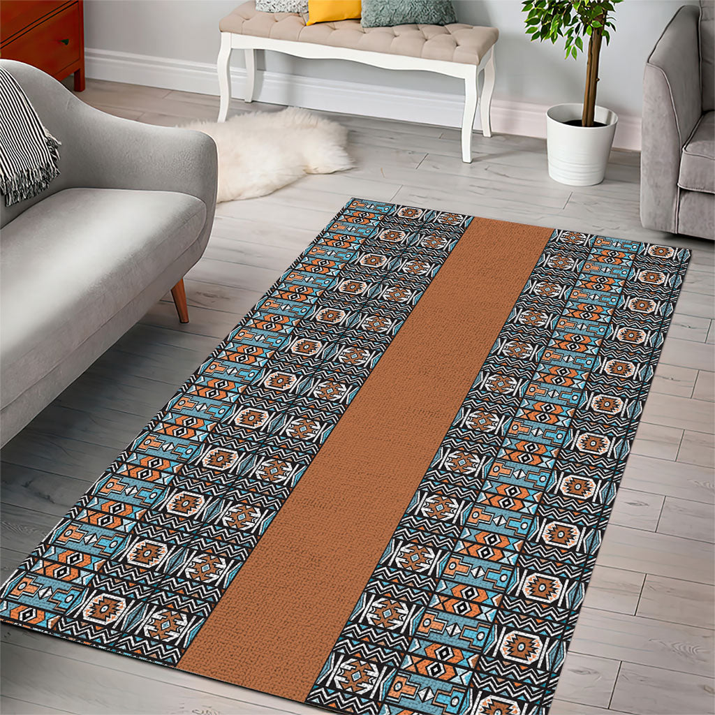 African Ndebele Traditional Attire Area Rug Brown Ndebele Stripe