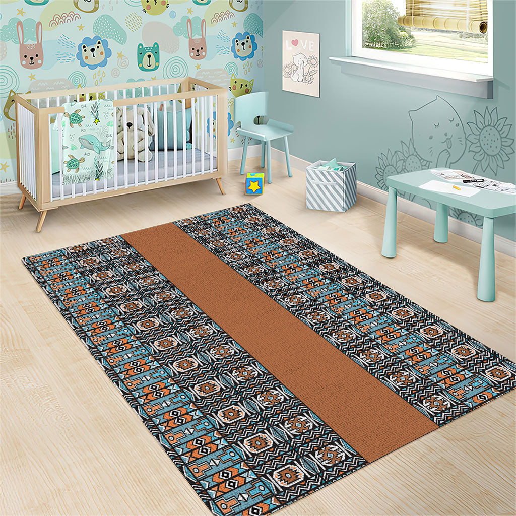 African Ndebele Traditional Attire Area Rug Brown Ndebele Stripe