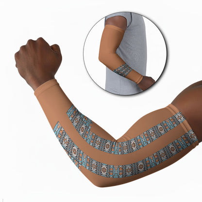 African Ndebele Traditional Attire Arm Sleeves Brown Ndebele Stripe