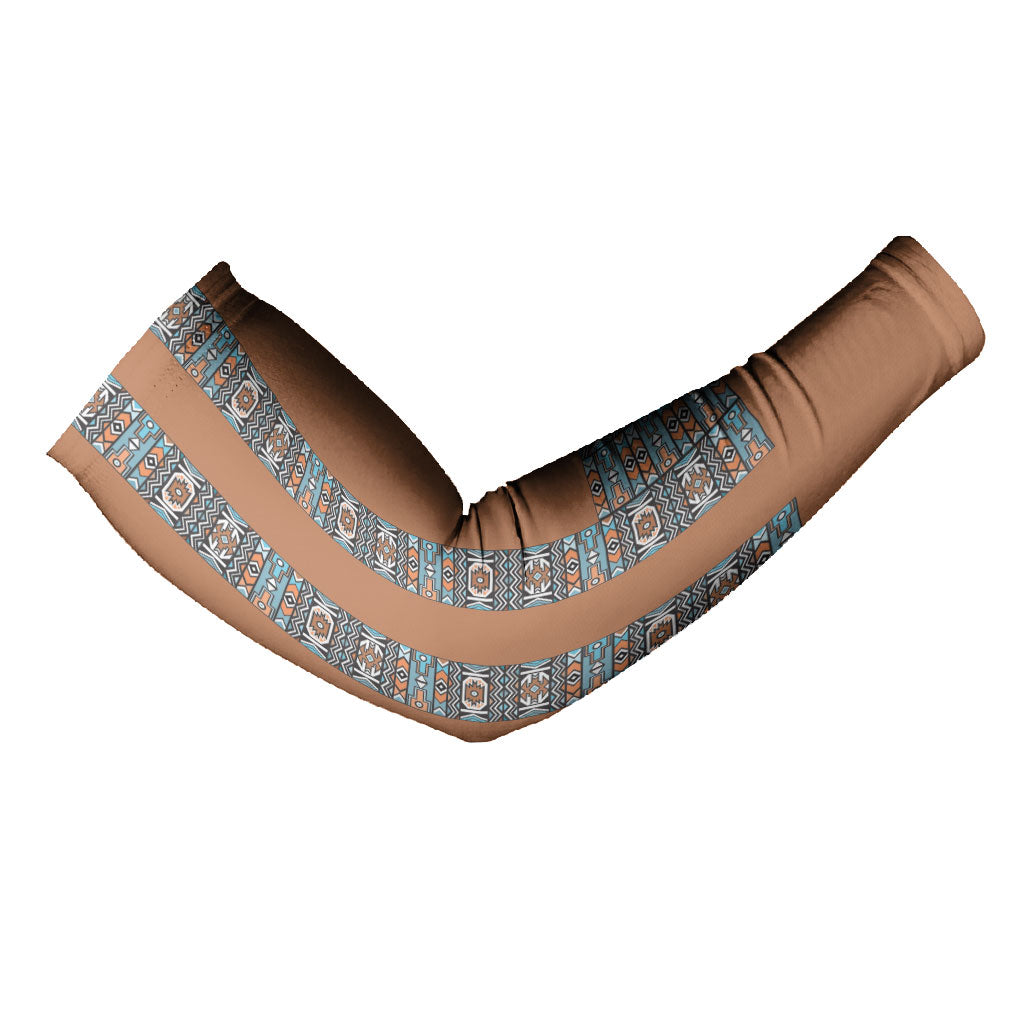 African Ndebele Traditional Attire Arm Sleeves Brown Ndebele Stripe