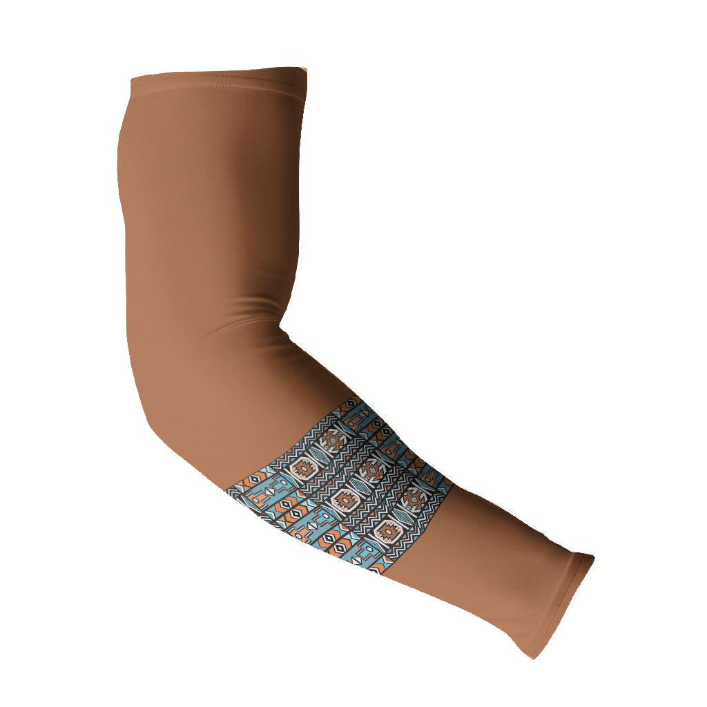 African Ndebele Traditional Attire Arm Sleeves Brown Ndebele Stripe